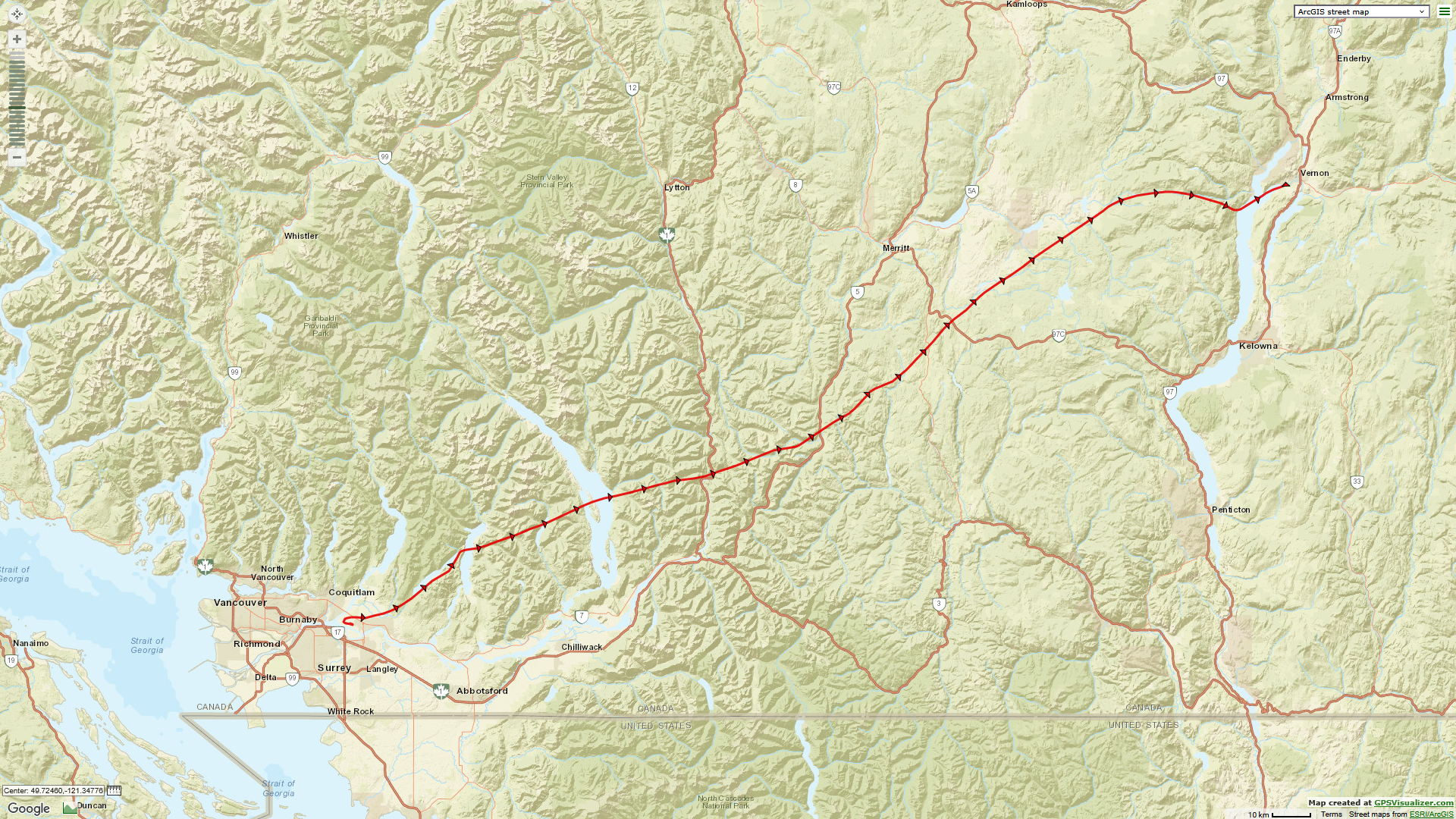 The direct route we flew to Vernon