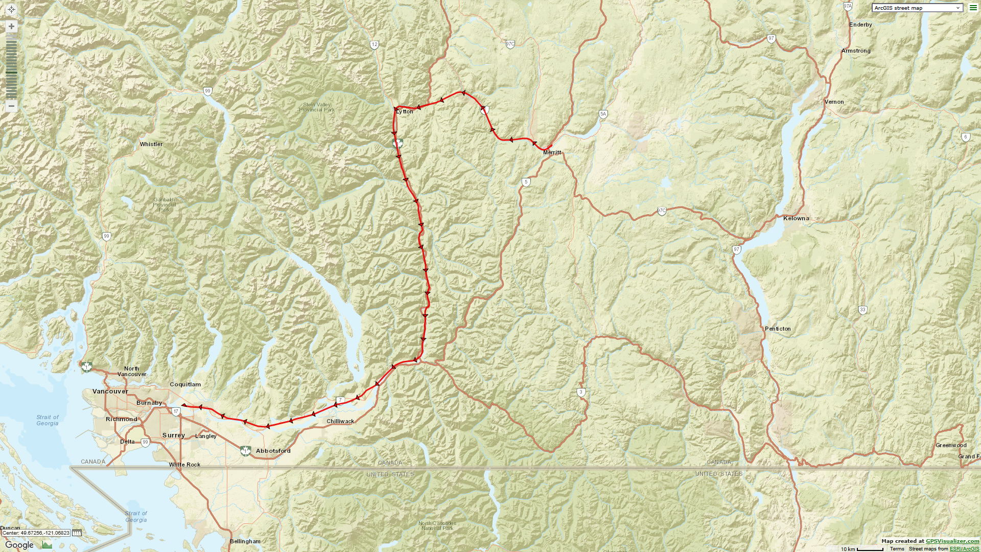 Our roundabout route from Merritt to Pitt Meadows