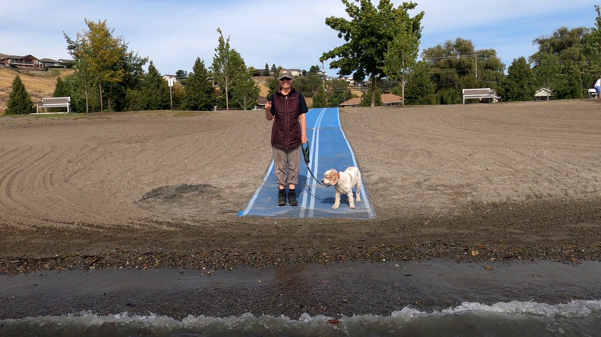 Janine and Zeus were smart enough to watch from a safe distance while David went into the too-cold water